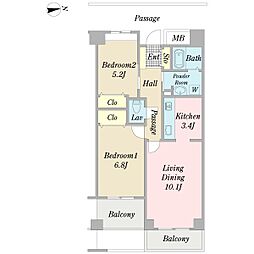 オーバルコート大崎ビュープラザ 2LDKの間取図画像