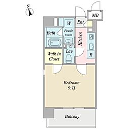 TIDA麻布十番 1Kの間取図画像