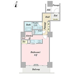UR都市機構天王洲ビュータワー 1Kの間取図画像