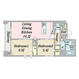 Ｑスクエア 10階2LDKの間取り