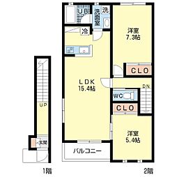 如月II 2階2LDKの間取り