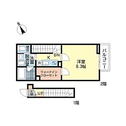 クレアール・コルティーレ 1Kの間取図画像
