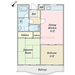 キャトルセゾン瑞江 2階2DKの間取り