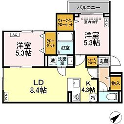 セレスティア江戸川III 203 2階2LDKの間取り