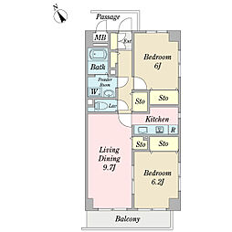 アルティア　ジェントリー 3階2LDKの間取り