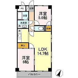 シティパル瑞江 405 4階2LDKの間取り