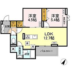セレスティア細田C 2LDKの間取図画像
