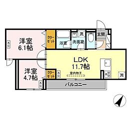 セレスティア細田C 2LDKの間取図画像