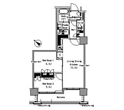 パークアクシス日本橋浜町 2LDKの間取図画像