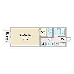 カーサクレールV 2階1Kの間取り