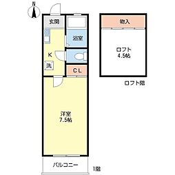 第8ミツミハイツ 2階1Kの間取り