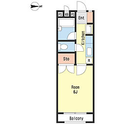カーサ　パッセロ 2階1Kの間取り