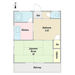 第一関敏ハイツ 2Kの間取図画像