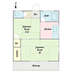 第一関敏ハイツ 2Kの間取図画像