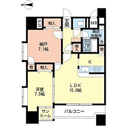 エヴィメリアビルディング 2LDKの間取図画像