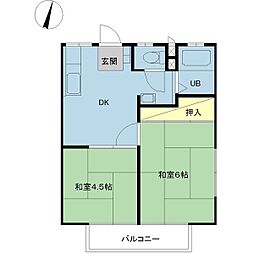 荒井ハイツ1 2DKの間取図画像