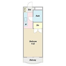 ハリソンコート 1階ワンルームの間取り