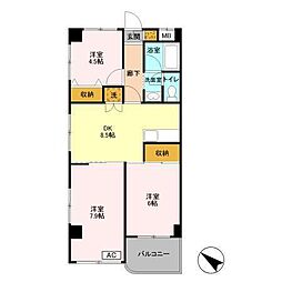 フロントアイランドハイツ 2階3DKの間取り