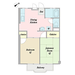 カームマンション 2階2DKの間取り