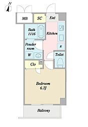 シャン　ド　フルール 3階1Kの間取り