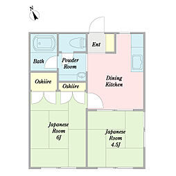 トレジャーハイツ2 2DKの間取図画像