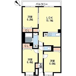 アソシエーション 9階3LDKの間取り