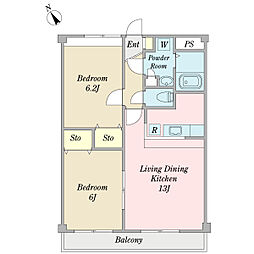 プランタン 1階2LDKの間取り