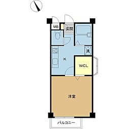 歌舞伎コーポ行徳 2階1Kの間取り