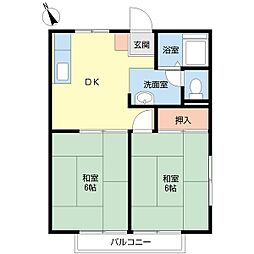 リバーハイツ 2DKの間取図画像