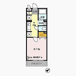 プランドール・モトユ 2階1Kの間取り