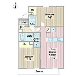アリア・ソワン東船橋 0102 1階2LDKの間取り