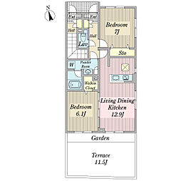 アリビオ 1階2LDKの間取り