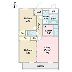 ヴァンクール 2LDKの間取図画像