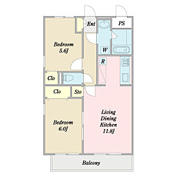 ヴァンクール 2LDKの間取図画像