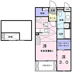 ウエストヒルパーシモン 2階ワンルームの間取り