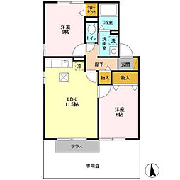 ルピナス　Ａ 102 1階2LDKの間取り