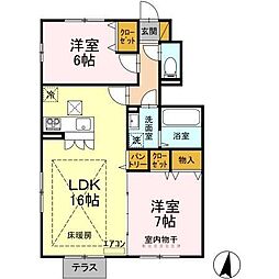 セレッソ　カジェ　Ｂ棟 1階2LDKの間取り