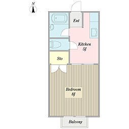 サマックスハギノハイツ 1Kの間取図画像
