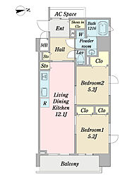 プレリースカイレジデンス 6階2LDKの間取り