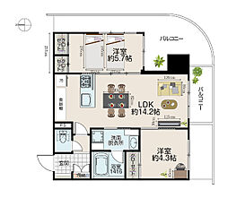ブランヴェール 5階2LDKの間取り
