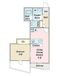 ＨＡＲＶＥＳＴ日暮里 2階1LDKの間取り