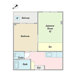 本多ビル 2階2Kの間取り