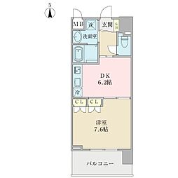 プロシード弁天町 1DKの間取図画像