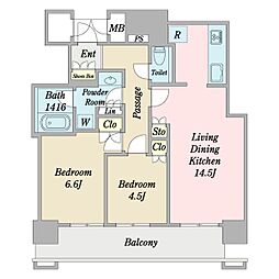 ブランズタワー梅田ノース 2LDKの間取図画像