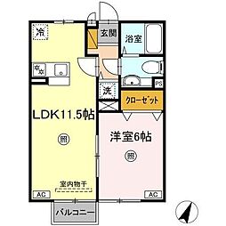 ローズパレス 2階1LDKの間取り
