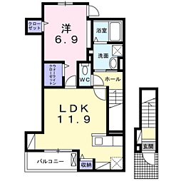クローバーヒルズ 2階1LDKの間取り