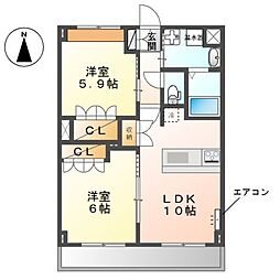 クレアトゥールエスト 2LDKの間取図画像