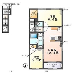 ウェストビレッヂII 2LDKの間取図画像