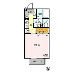 メルベーユパル 1Kの間取図画像