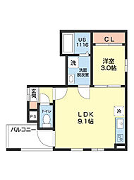 Cherim新瑞橋Lepont 2階1LDKの間取り